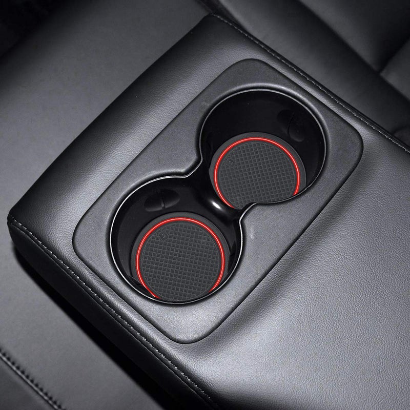Auovo Door Cup Holder Console Liners Inserts Custom Fit for Grand Cherokee 2014-2021 Interior Accessories Anti Dust Mats(18-pcs Set, Red Trim) - Image 2
