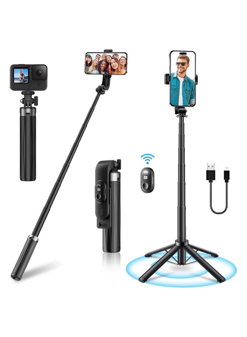 Selfie Stick 80cm Length Tripod Quadrapod, Extendable Selfie Stick phone Tripod Quadrapod with Bluetooth Wireless Remote Phone Holder - Image 1
