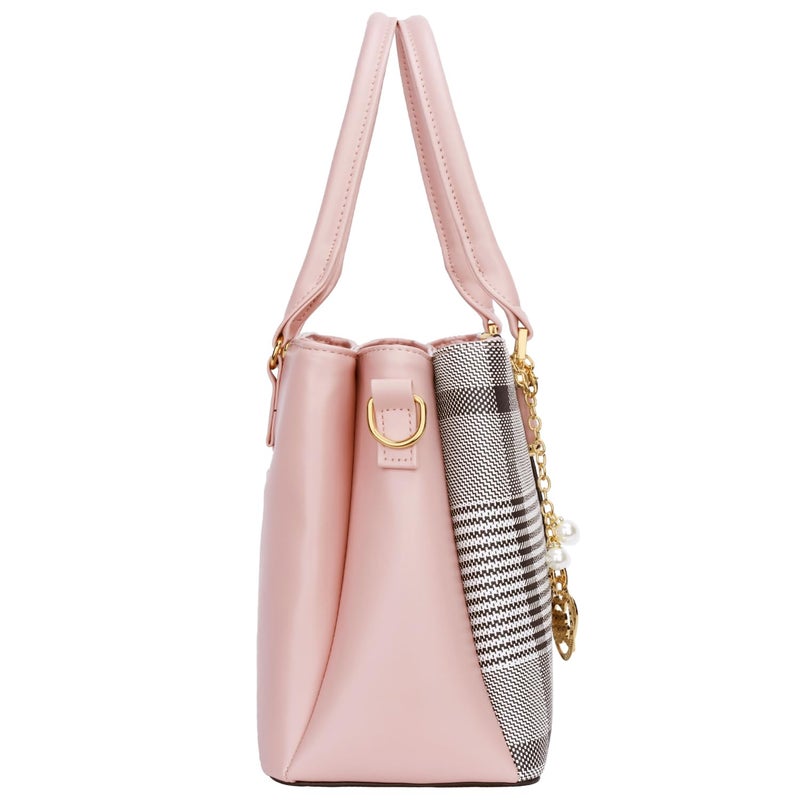 KKXIU 3 Zippered Compartments Purses and Handbags for Women Top Handle Satchel Shoulder Ladies Bags (B-pink stripe) - Image 5