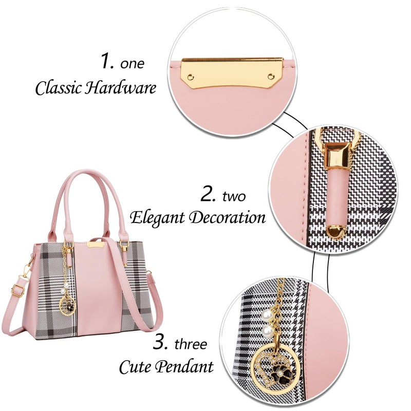 KKXIU 3 Zippered Compartments Purses and Handbags for Women Top Handle Satchel Shoulder Ladies Bags (B-pink stripe) - Image 3