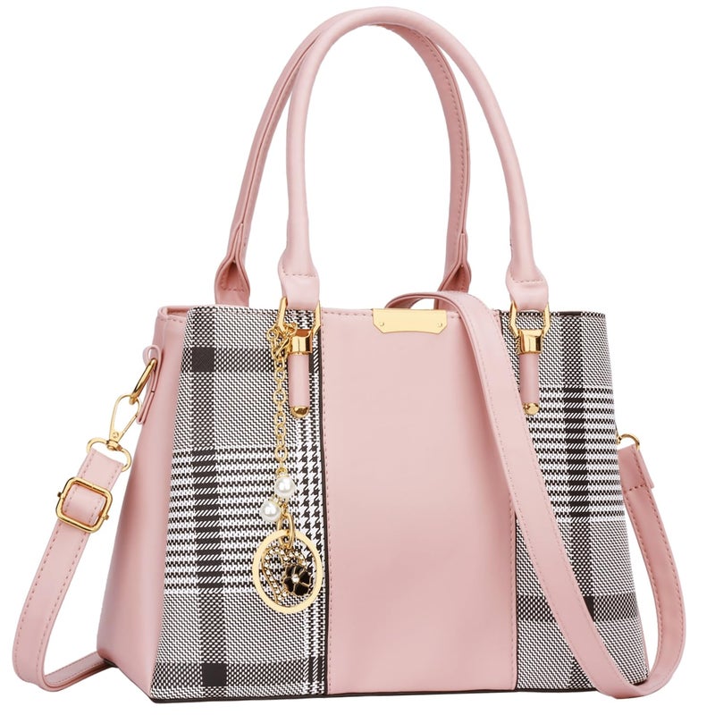 KKXIU 3 Zippered Compartments Purses and Handbags for Women Top Handle Satchel Shoulder Ladies Bags (B-pink stripe) - Image 1