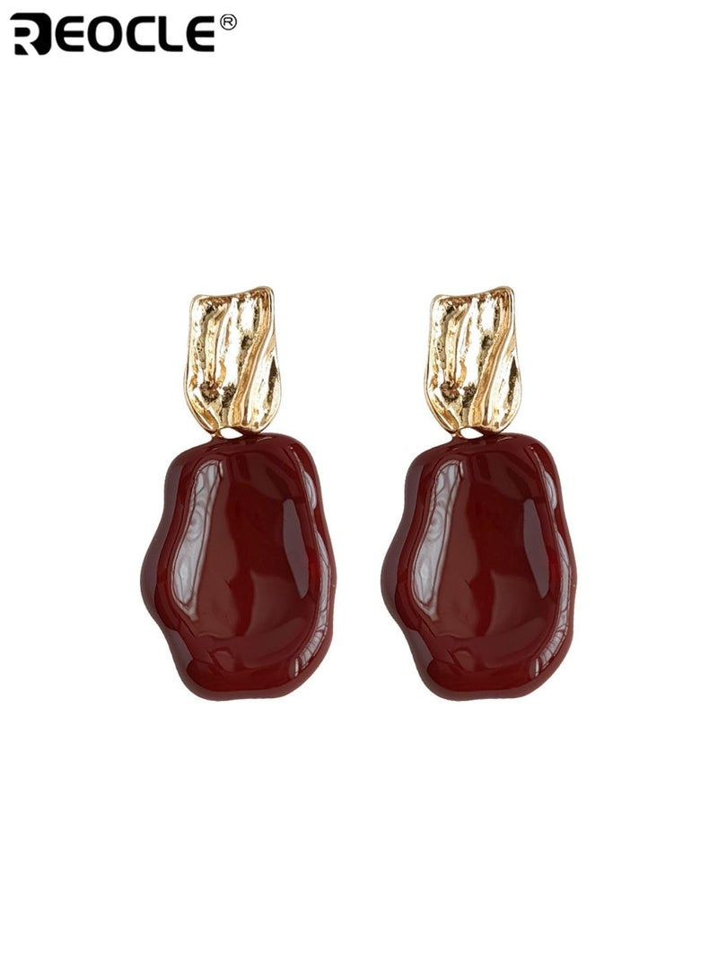 REOCLE Women's Textured Drop Earrings Vintage-Inspired Stud Earrings Irregular Shape Design with Textured Top Accents Retro-Chic Statement Earrings for Daily Wear & Renaissance-Era Styling - Image 5