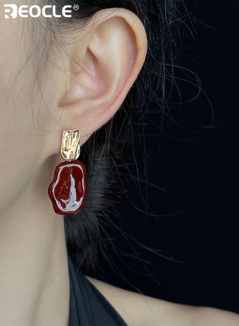 REOCLE Women's Textured Drop Earrings Vintage-Inspired Stud Earrings Irregular Shape Design with Textured Top Accents Retro-Chic Statement Earrings for Daily Wear & Renaissance-Era Styling - Image 4