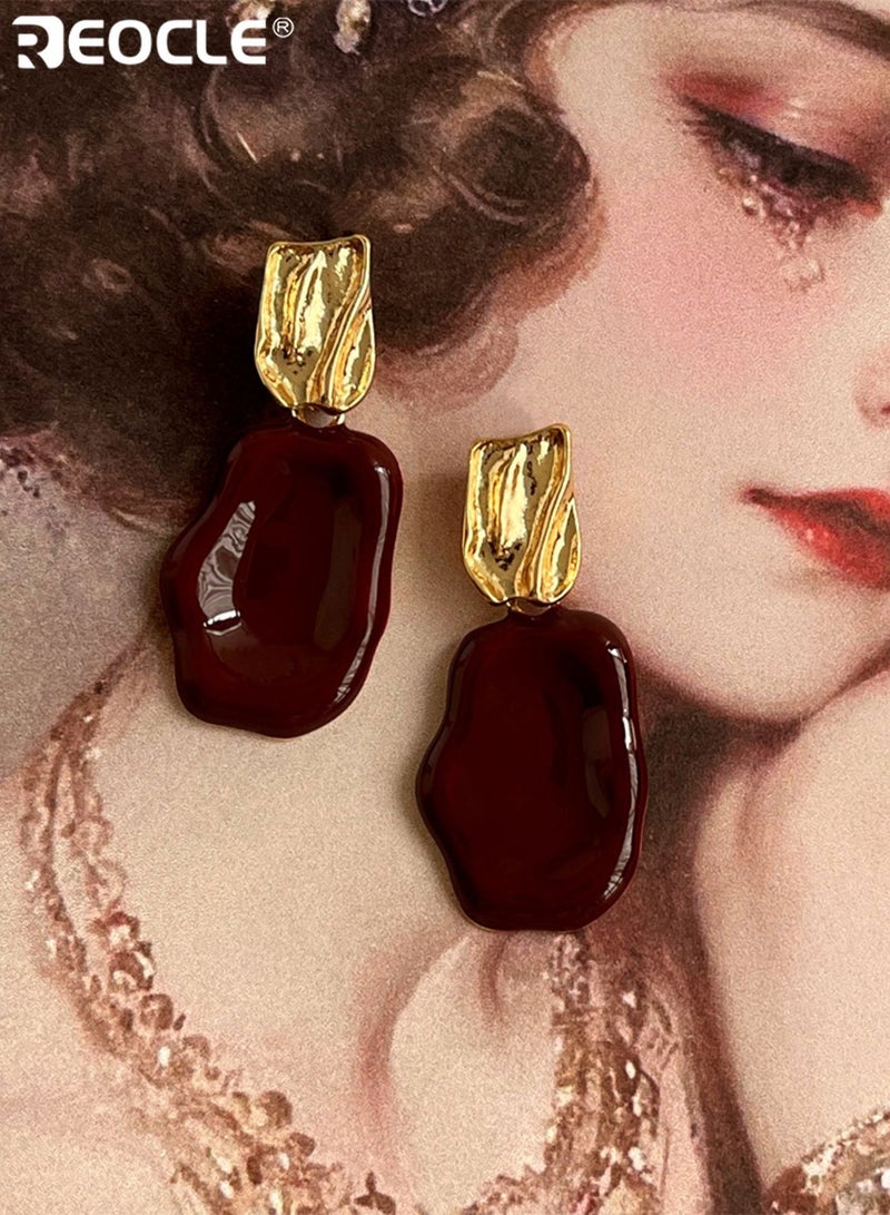 REOCLE Women's Textured Drop Earrings Vintage-Inspired Stud Earrings Irregular Shape Design with Textured Top Accents Retro-Chic Statement Earrings for Daily Wear & Renaissance-Era Styling - Image 1