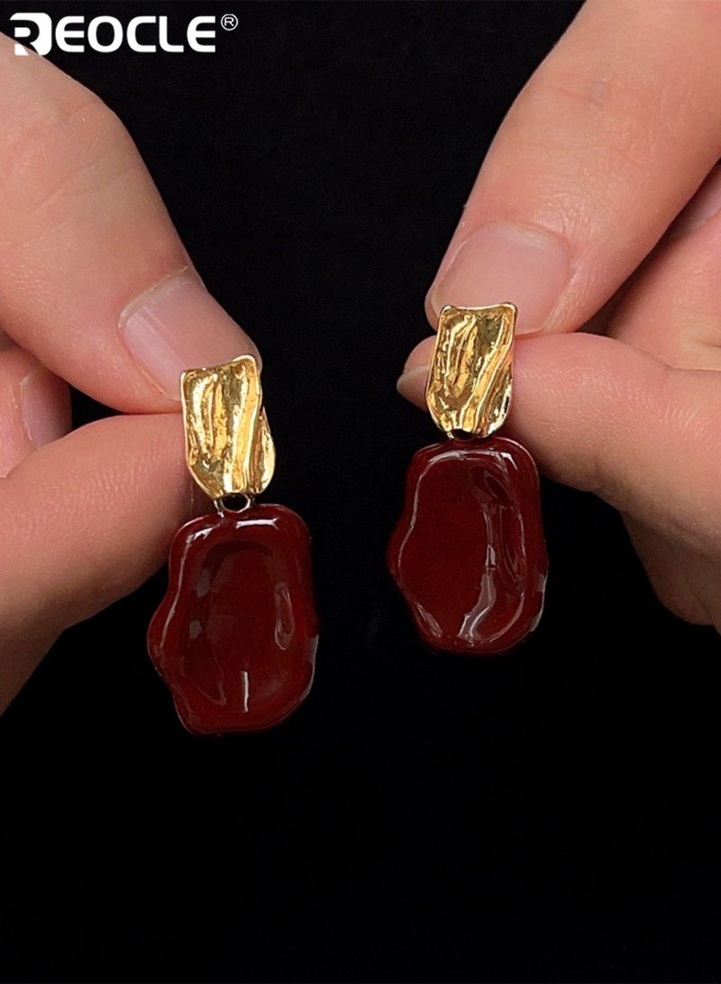 REOCLE Women's Textured Drop Earrings Vintage-Inspired Stud Earrings Irregular Shape Design with Textured Top Accents Retro-Chic Statement Earrings for Daily Wear & Renaissance-Era Styling - Image 3