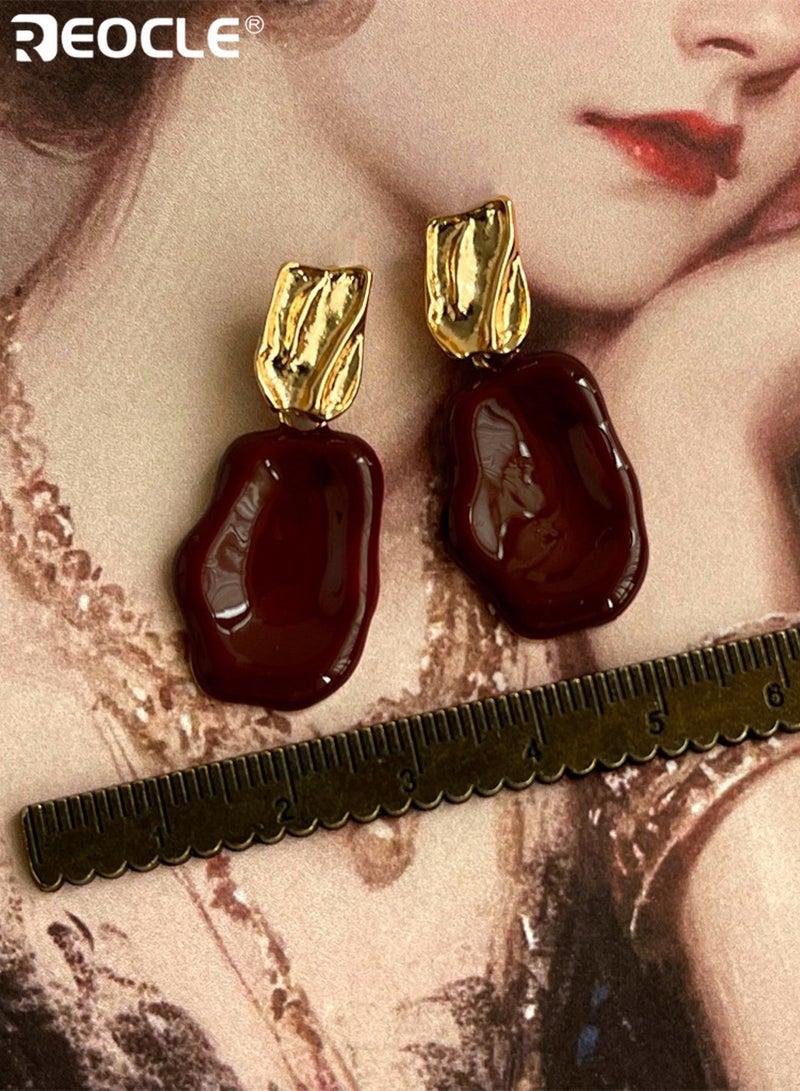 REOCLE Women's Textured Drop Earrings Vintage-Inspired Stud Earrings Irregular Shape Design with Textured Top Accents Retro-Chic Statement Earrings for Daily Wear & Renaissance-Era Styling - Image 2
