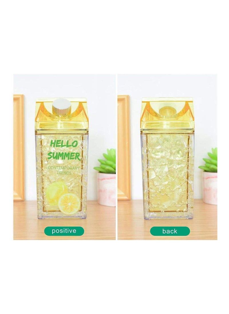Excefore - Crushed Ice Cup, Double-layer Thickened Refrigerator Cold Storage Cup Straw Gel Quicksand Iced Cup Crushed Ice Cup, Creative Milk Carton Summer Student Drinking Outdoor Water Ice Cup (Lemon Yellow) - Image 1