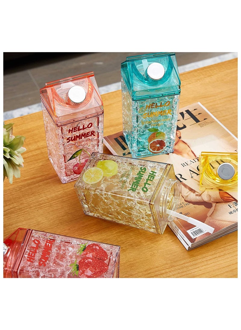 Excefore - Crushed Ice Cup, Double-layer Thickened Refrigerator Cold Storage Cup Straw Gel Quicksand Iced Cup Crushed Ice Cup, Creative Milk Carton Summer Student Drinking Outdoor Water Ice Cup (Lemon Yellow) - Image 1