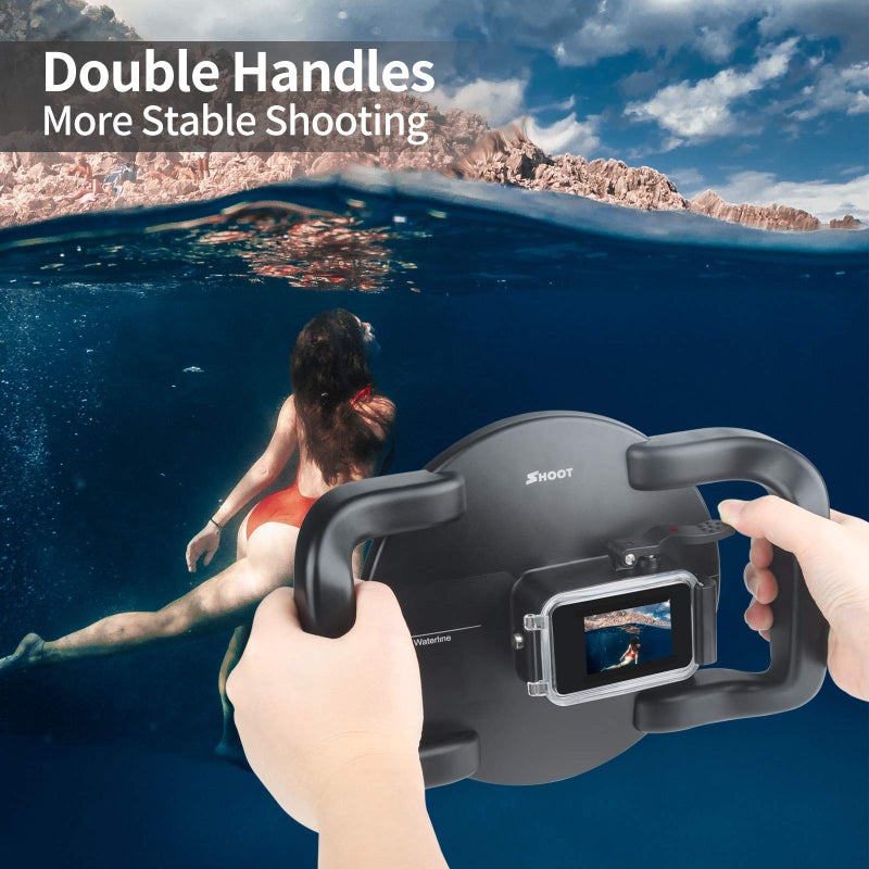 SHOOT Dome Port for GoPro Hero 13/12/11/10/9 Black - Upgraded Coating Film for Anti-Scratch, Dual Handle Stabilizer Floating Grip, Overall Waterproof Case - Shoot Over Underwater Photos/Videos - Image 3