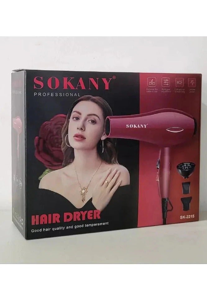 sokany Professional Hair Dryer SK-2215 - 2600 Watts, Hot and Cold Air Speeds - Image 1