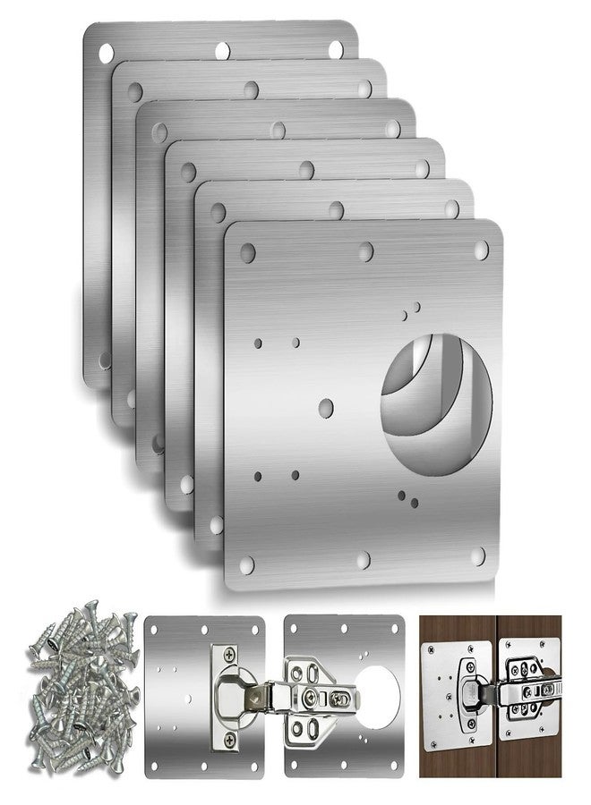 VUTHLRV 6-Pack Cabinet Door Hinge Repair Plates, Metal Cabinet Hinge Repair Replacement Kit, Cabinet Hinge Repair Brackets, Hinges Repair Fixing Plates with Screw for Kitchen Cupboard Door Locker Cabinet Door - Image 1