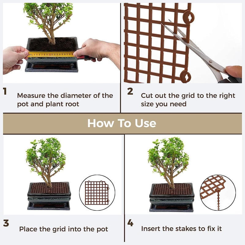 Excefore 6 Pcs Plant Pot Soil Grid, 11.8 Inch Flower Pot Grid, Plant Soil Protector Covers with Stakes, Plant Pot Grid Cat Digging Stopper, Baby Safety Plant Pot Cover for Indoor Outdoor - Image 5