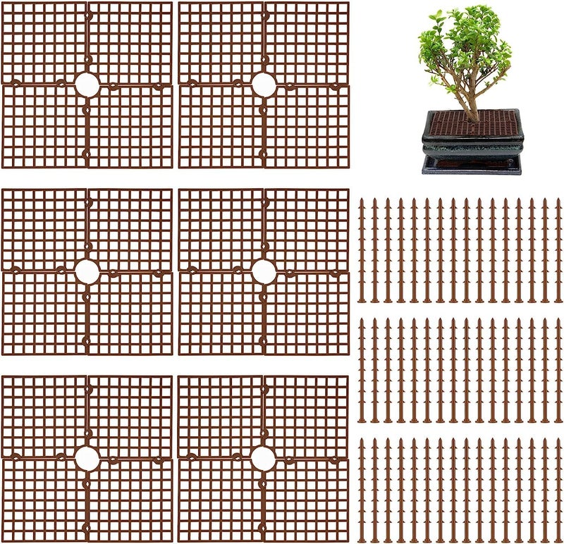 Excefore 6 Pcs Plant Pot Soil Grid, 11.8 Inch Flower Pot Grid, Plant Soil Protector Covers with Stakes, Plant Pot Grid Cat Digging Stopper, Baby Safety Plant Pot Cover for Indoor Outdoor - Image 1