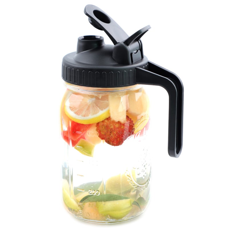 Wide Mouth Mason Jar Pitcher 32 OZ With Pour Spout And Handle Airtight Leakproof Glass Pitcher With Flip Lids For Iced Tea Milk Sun Tea Lemonade