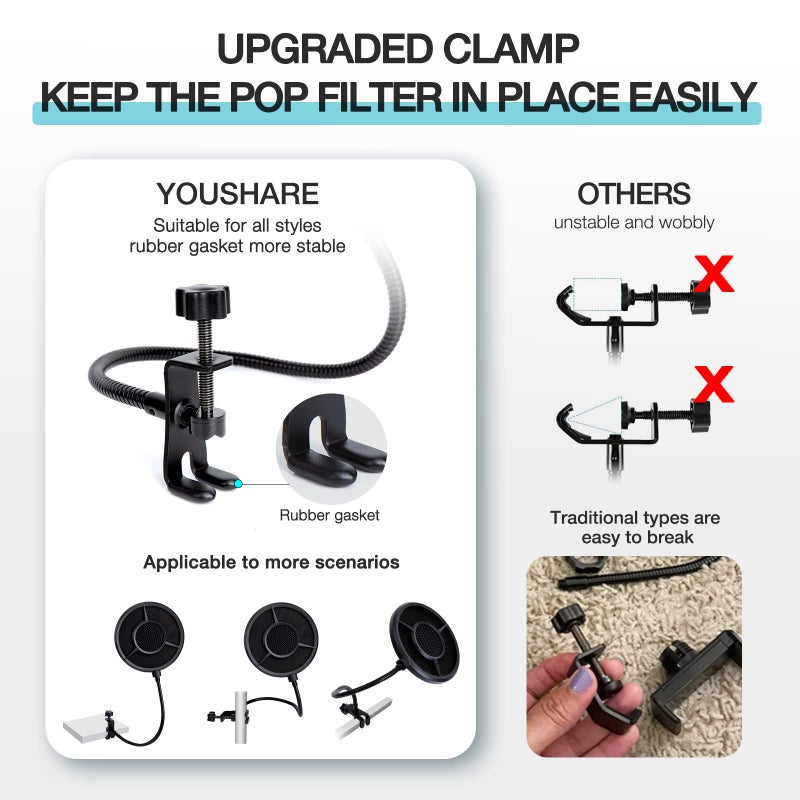 YOUSHARES Blue Yeti Pop Filter Foam Windscreen - 5.5 Inch Diam 6 Layers Pop Filter for Mic Cover Yeti Pop Screen Compatible with Blue Yeti Microphone Professional Metal Pop Filter by YOUSHARES - Image 4