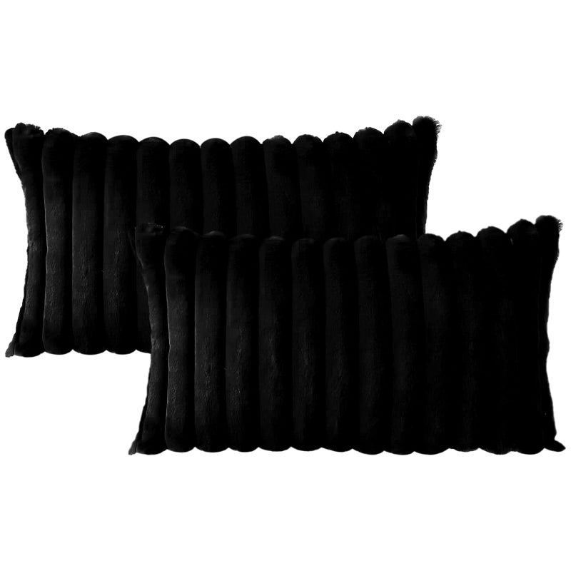 Soleebee Set of 2 Throw Pillow Covers Soft Cozy Velvet Pillowcase Faux Rabbit Fur Cover for Couch Sofa Bed Chair Home Decorative Pillows Cover (12x20 Inch  Black) - Image 5