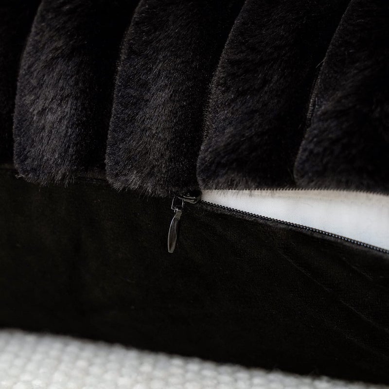 Soleebee Set of 2 Throw Pillow Covers Soft Cozy Velvet Pillowcase Faux Rabbit Fur Cover for Couch Sofa Bed Chair Home Decorative Pillows Cover (12x20 Inch  Black) - Image 4