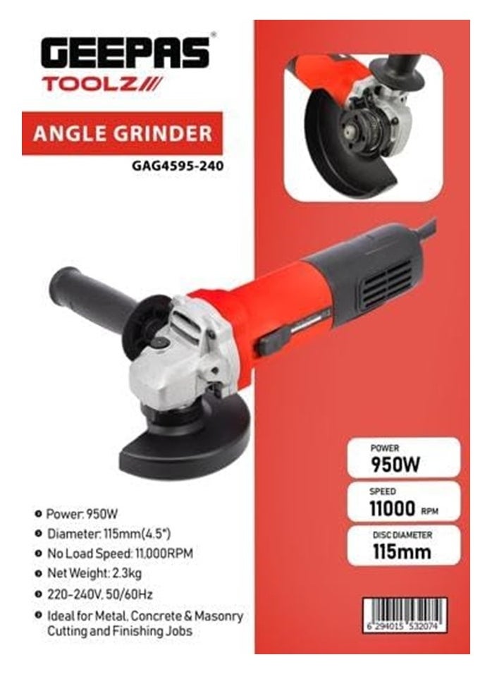 GEEPAS Geepas Angle Grinder, With 950W Power, GAG4595-240 | Speed: 11000RPM | Disc Diameter: 115mm | Ideal for Metal, Concrete & Cutting And Finishing Jobs  - Image 5