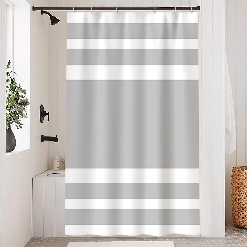 DORCEV 48x72inch Gray and White Stripes Shower Curtain Casual Style Relaxing Spa Horizontal Stripe Texture Design Modern Home Bath Curtain for Bathroom Bathtubs Decoration with Hooks - Image 2