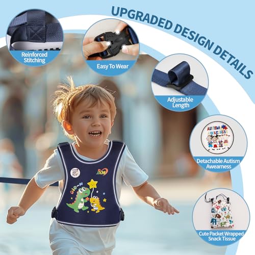 JXM 2025 New Safety Harness for Autism and Special Needs Child (3-6 yrs), Anti-Elopement Vest Harness with Light Reflector and Grab Handle for Active, Autistic ADHD Kids,Adjustable Tether Leash with Pouch - Image 4