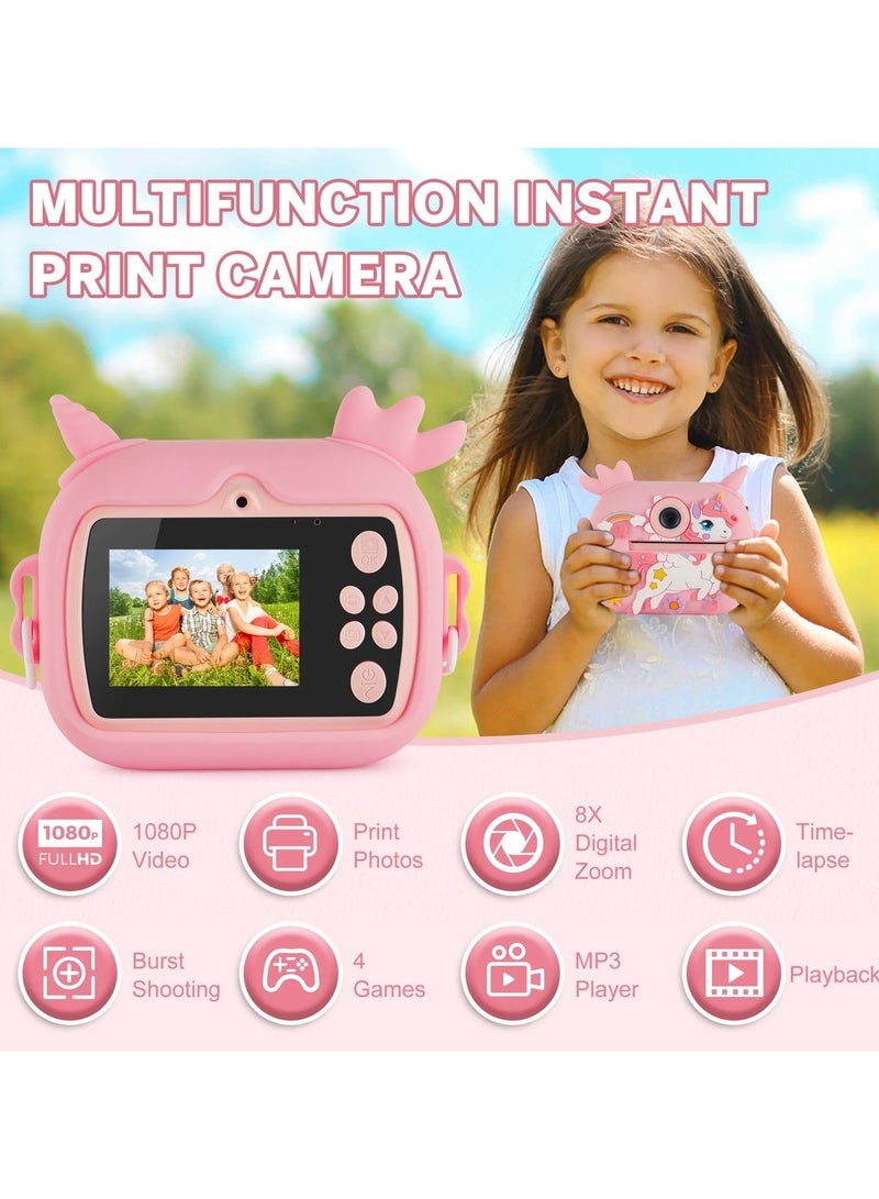 Jubilin Kids Camera Instant Print, Kids Digital Camera with 3 Rolls Print Paper, 2.4 Inch 1080P Screen with 32GB TF Card for 3+ Girls Boys Christmas Birthday Festival Party Gift ,Pink - Image 5
