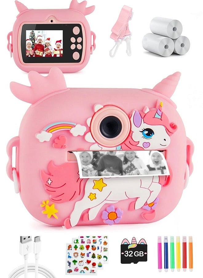 Jubilin Kids Camera Instant Print, Kids Digital Camera with 3 Rolls Print Paper, 2.4 Inch 1080P Screen with 32GB TF Card for 3+ Girls Boys Christmas Birthday Festival Party Gift ,Pink - Image 1