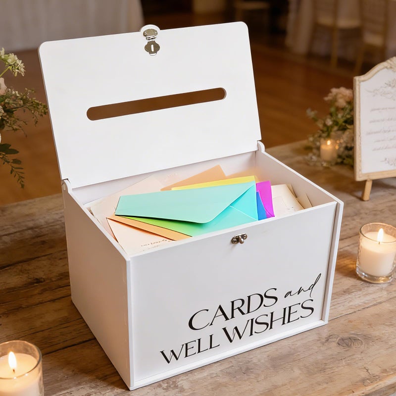 SOFARKKT Large Wedding Card Box with Lock & Slot, Elegant White Wedding Card Boxes for Reception Money Gift Envelope Cards, DIY Gift Cards Box for Party Engagement Baby Bridal Shower Table Decor - Image 4