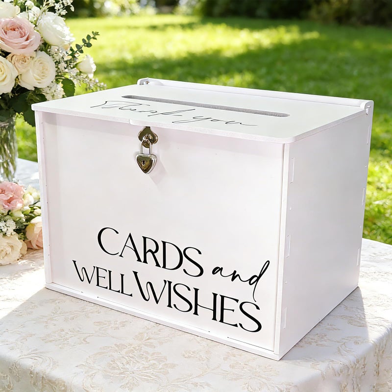 SOFARKKT Large Wedding Card Box with Lock & Slot, Elegant White Wedding Card Boxes for Reception Money Gift Envelope Cards, DIY Gift Cards Box for Party Engagement Baby Bridal Shower Table Decor - Image 1