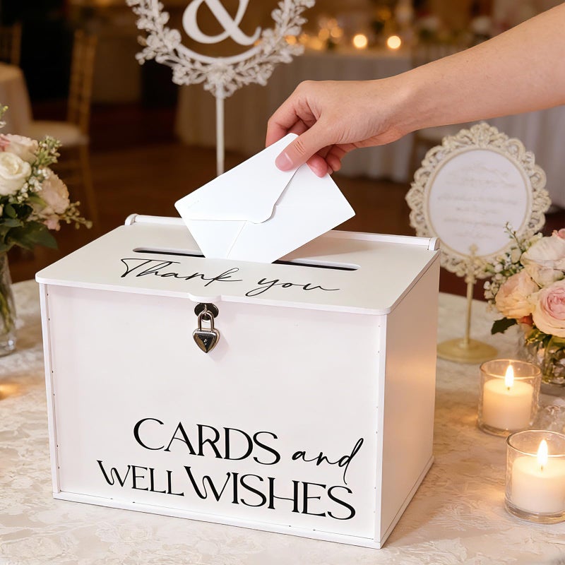 SOFARKKT Large Wedding Card Box with Lock & Slot, Elegant White Wedding Card Boxes for Reception Money Gift Envelope Cards, DIY Gift Cards Box for Party Engagement Baby Bridal Shower Table Decor - Image 3