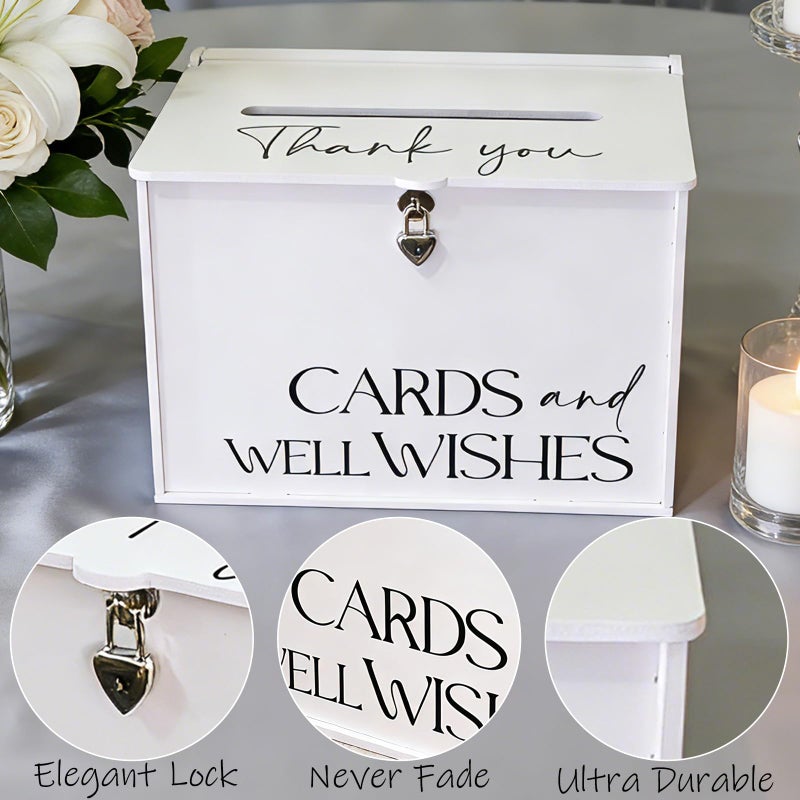 SOFARKKT Large Wedding Card Box with Lock & Slot, Elegant White Wedding Card Boxes for Reception Money Gift Envelope Cards, DIY Gift Cards Box for Party Engagement Baby Bridal Shower Table Decor - Image 5