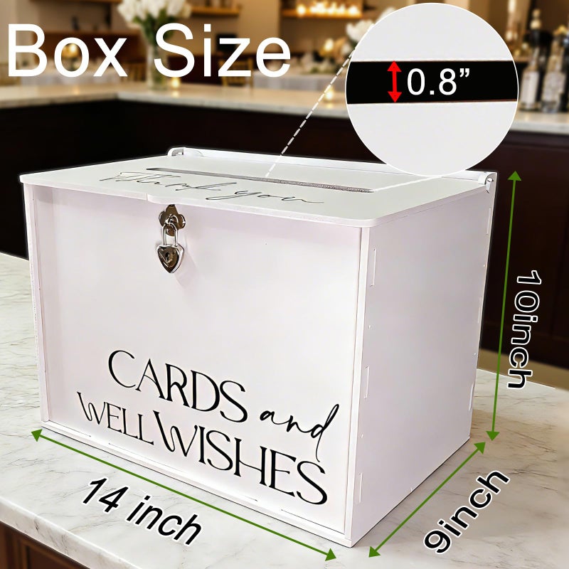 SOFARKKT Large Wedding Card Box with Lock & Slot, Elegant White Wedding Card Boxes for Reception Money Gift Envelope Cards, DIY Gift Cards Box for Party Engagement Baby Bridal Shower Table Decor - Image 2