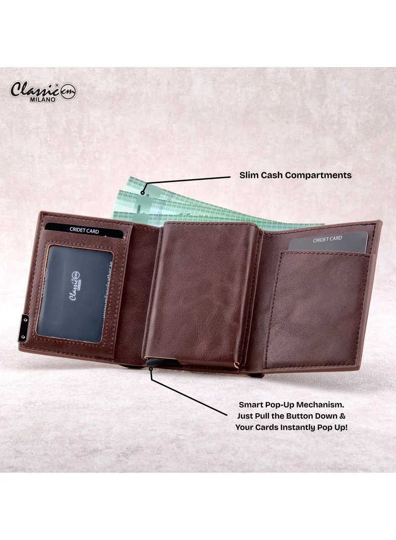 Classic Milano Brown (K1802#) Classic Milano RFID Blocking Faux Leather Wallet for Men and Women | Card Holder Wallet Pop-up, Credit Card Holder for Men | Wallet for Men & Women’s Card Wallet for Men | Best Price UAE