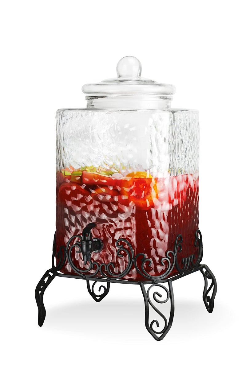 Style Setter Homestead Beverage Dispenser Cold Drink Dispenser w/ 2.5-Gallon Capacity Glass Jug, Metal Rack & Leak Proof Acrylic Spigot Great for Parties, Weddings & More - Image 1