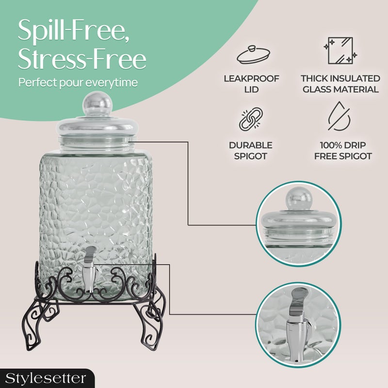 Style Setter Homestead Beverage Dispenser Cold Drink Dispenser w/ 2.5-Gallon Capacity Glass Jug, Metal Rack & Leak Proof Acrylic Spigot Great for Parties, Weddings & More - Image 4
