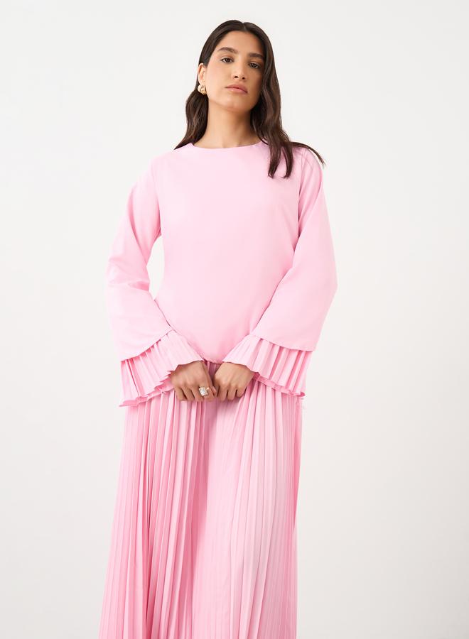 Styli Solid Pleated Hem A-Line Maxi Dress - Image 3