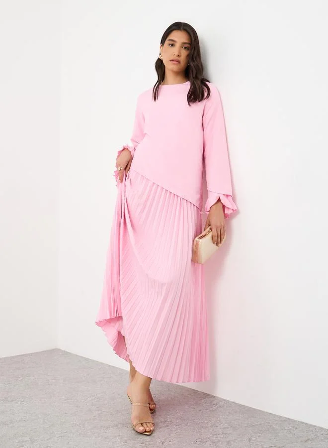 Take Two Take Two Solid Pleated Hem A-Line Maxi Dress