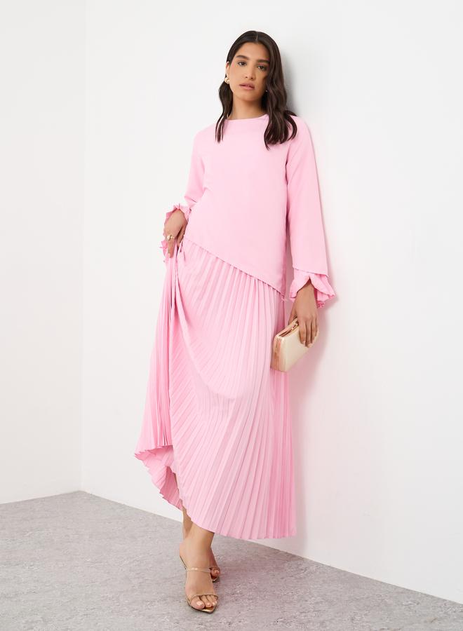 Styli Solid Pleated Hem A-Line Maxi Dress - Image 1