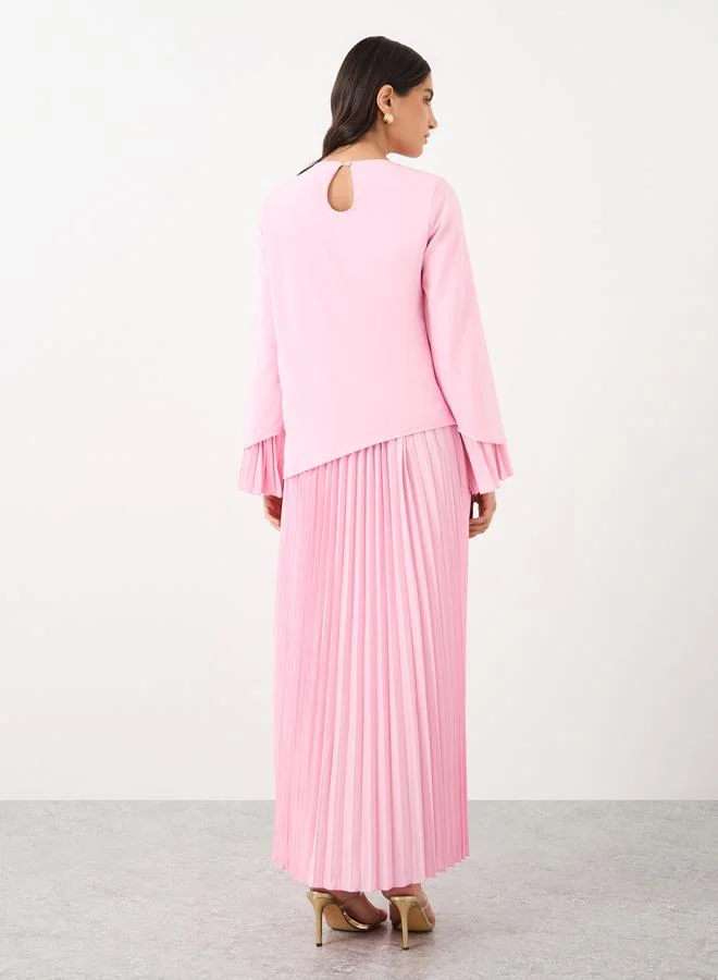 Take Two Take Two Solid Pleated Hem A-Line Maxi Dress