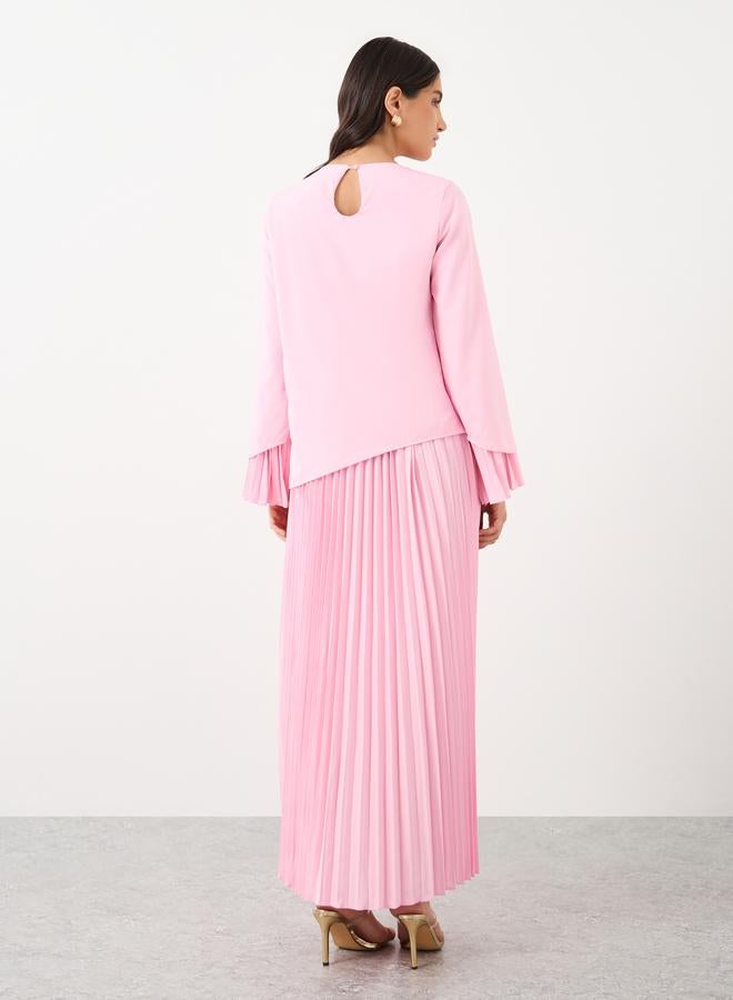 Styli Solid Pleated Hem A-Line Maxi Dress - Image 5