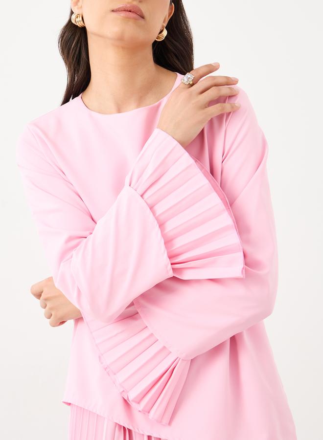 Styli Solid Pleated Hem A-Line Maxi Dress - Image 4