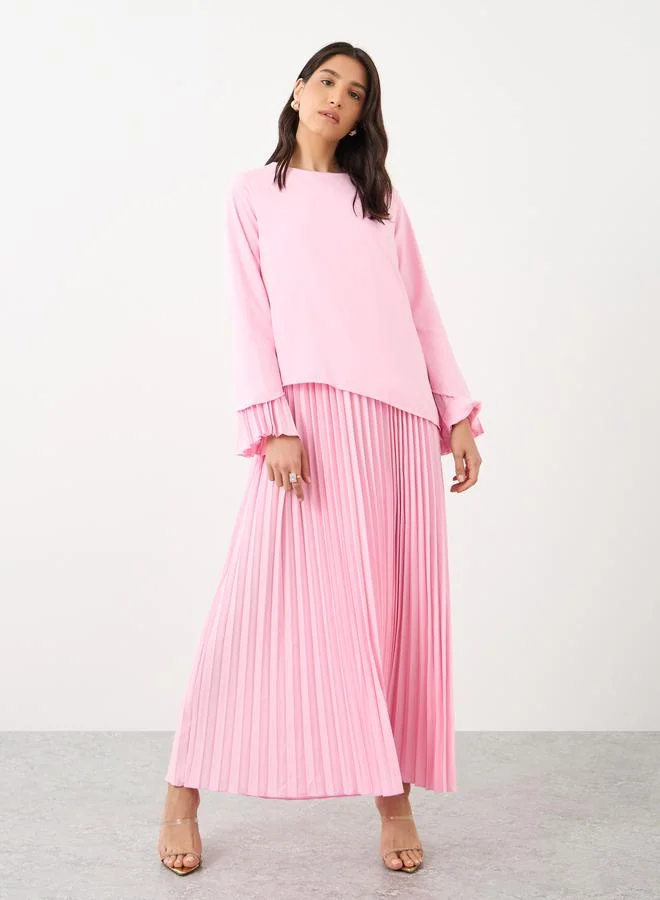 Take Two Take Two Solid Pleated Hem A-Line Maxi Dress