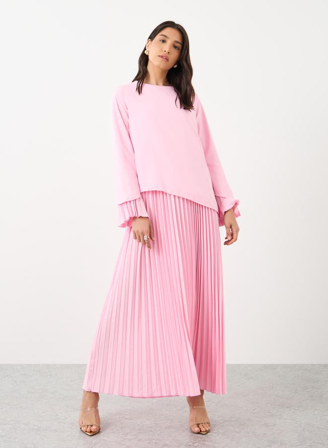 Styli Solid Pleated Hem A-Line Maxi Dress - Image 2