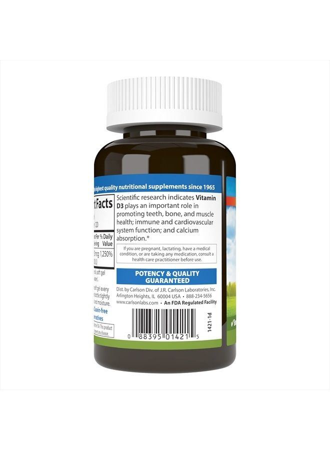 Carlson Vitamin D3 10000 IU (250 mcg), Bone Health, Muscle Health, Cholecalciferol, Vitamin D Supplements, Vitamin D3 Soft Gels, 120 Softgels - Image 3