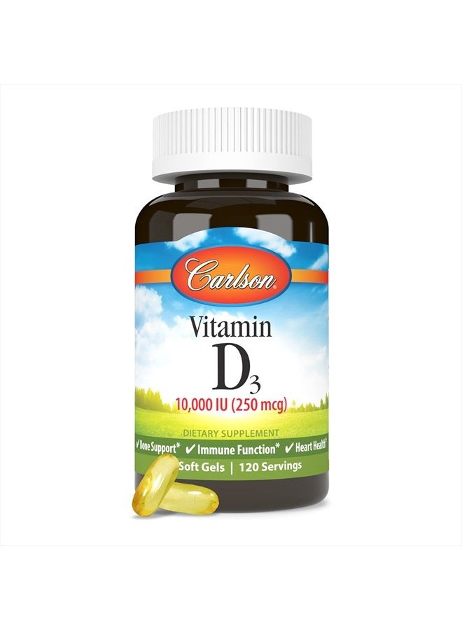 Carlson Vitamin D3 10000 IU (250 mcg), Bone Health, Muscle Health, Cholecalciferol, Vitamin D Supplements, Vitamin D3 Soft Gels, 120 Softgels - Image 5