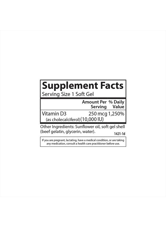 Carlson Vitamin D3 10000 IU (250 mcg), Bone Health, Muscle Health, Cholecalciferol, Vitamin D Supplements, Vitamin D3 Soft Gels, 120 Softgels - Image 4