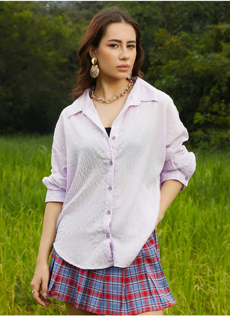 Campus Sutra Women's Lilac Ruched Oversized Shirt