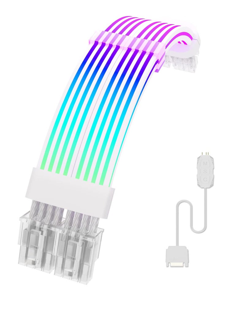 Excefore ARGB PC Cables, Strimer 2x8 Pin Extension Cable, Addressable RGB Power Extension Cable, PC Graphic Card Power Supply, 5V 3Pin Sync RGB GPU Cable (White)  - Image 1