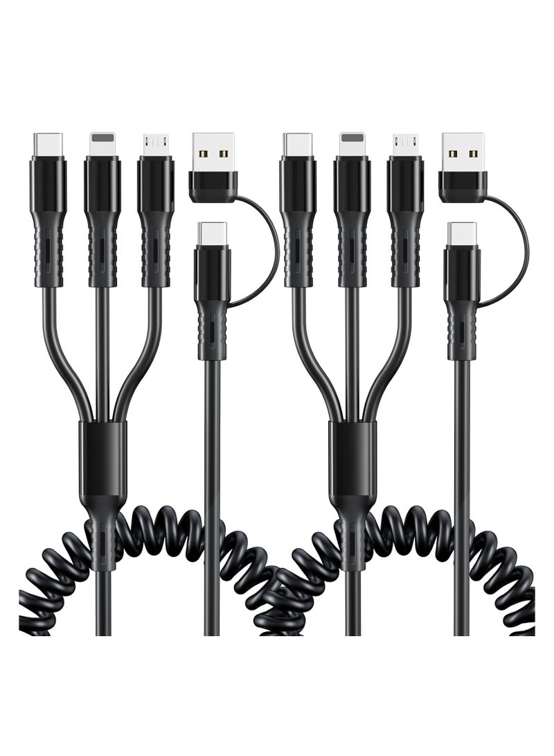 SYOSI 2Pcs Multi Charging Cable 6FT Multi Phone Charger Cable Universal Coiled 6 in 1 Charging Cord Extra Long Multiple USB C Cable with USB C Micro USB Port Connectors for Cell Phones and More - Image 1