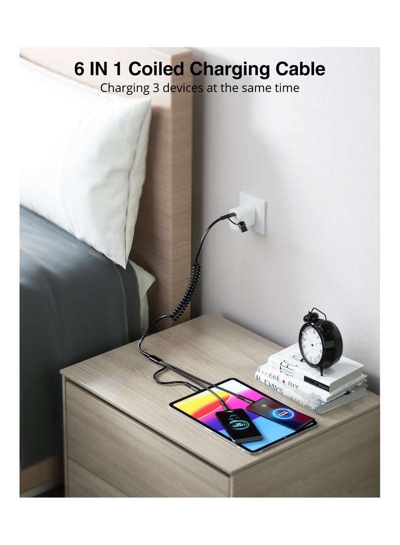 SYOSI 2Pcs Multi Charging Cable 6FT Multi Phone Charger Cable Universal Coiled 6 in 1 Charging Cord Extra Long Multiple USB C Cable with USB C Micro USB Port Connectors for Cell Phones and More - Image 2