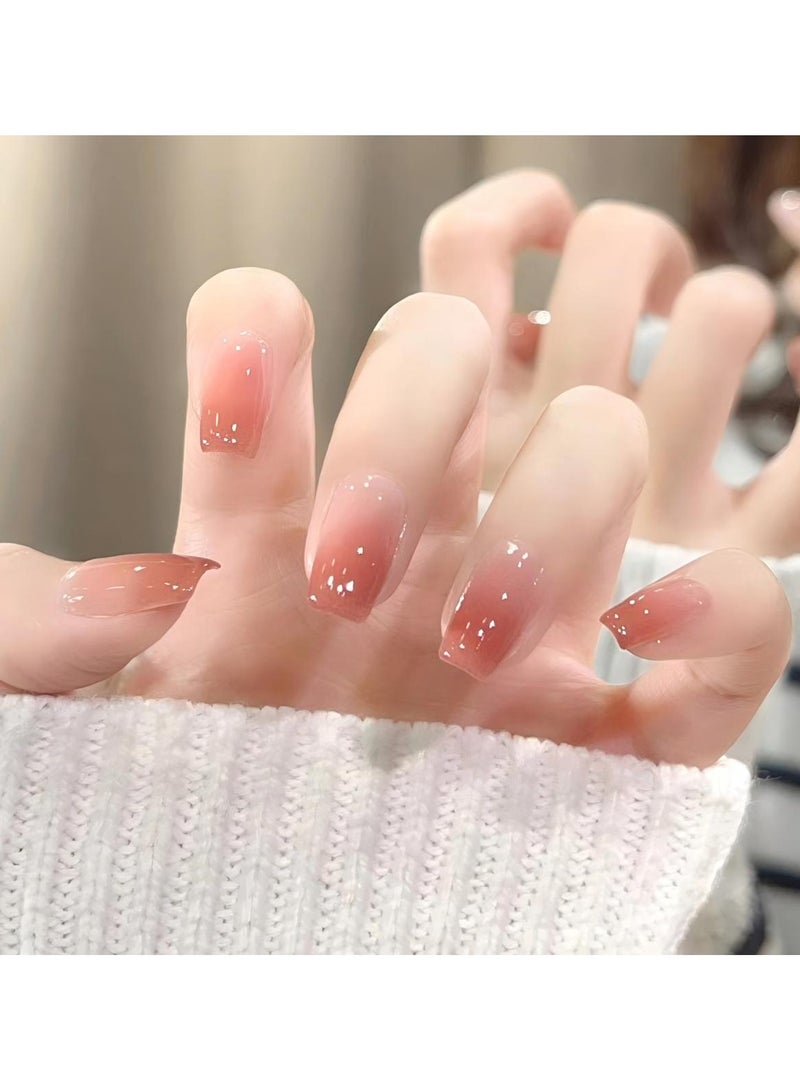 24-Piece Honey Pink Ombre French Fake Nails, Wearable False Nails, Short Style, Versatile, Removable, No Damage to Nails, Finished Nails Suitable for Girls - Image 2